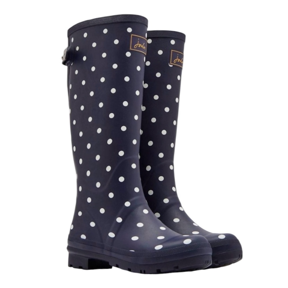 Joules polka dot tall rain boots women’s Size 6 navy blue/white - Picture 2 of 15